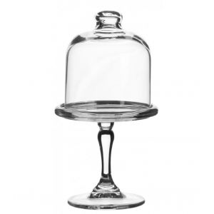 Mini pr&eacute;sentoir &agrave; p&acirc;tisserie en verre avec cloche