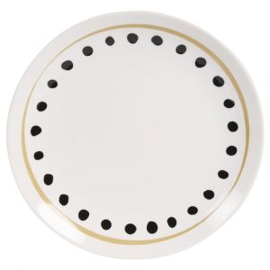 Assiette plate en céramique blanche motif marron et noir
