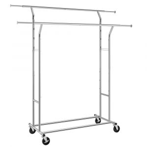 Portant &agrave; v&ecirc;tements double barre en acier argent