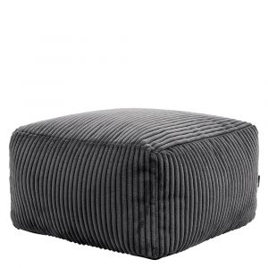 Pouf repose-pieds carr&eacute; velours c&ocirc;tel&eacute; gris anthracite