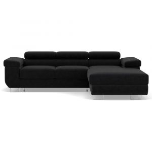 Canap&eacute; d'angle droit convertible 6 places en velours c&ocirc;tel&eacute; noir