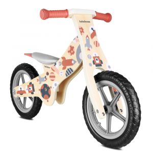 V&eacute;lo sans p&eacute;dales pour enfants en bois naturel rouge et gris
