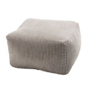 Pouf carr&eacute; en tissu velours cotel&eacute; gris perle