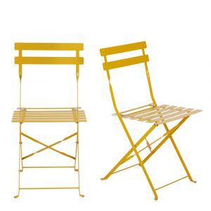 Chaises &agrave; d&icirc;ner de jardin pliables en acier jaune (x2)
