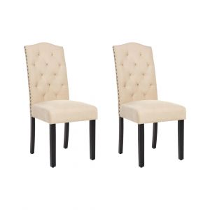 Lot de 2 chaises de salle &agrave; manger en tissu beige 47x103cm