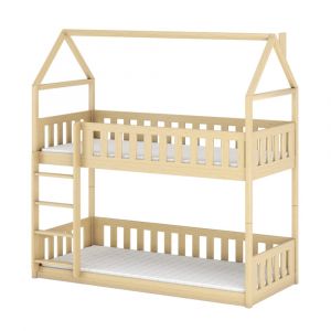 Lit cabane superposé 90x190 au sol sommiers inclus beige