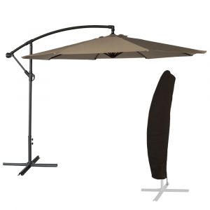 Parasol d&eacute;port&eacute; rond 3,50m en acier toile taupe avec housse