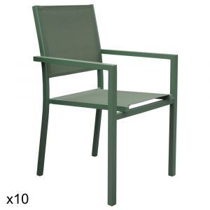 Lot de 10 chaises en aluminium et textil&egrave;ne vert sauge