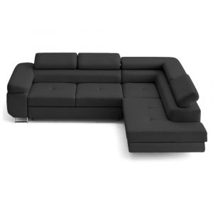 Canap&eacute; d'angle droit convertible 5 places en simili gris anthracite