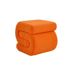 Tabouret / pouf design rev&ecirc;tement bouclette orange 1 place