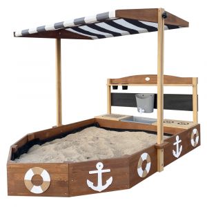 Bac &agrave; sable Bateau, dinette, bois FSC, anthracite/brun,160x100x110 cm