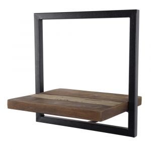Etag&egrave;re murale 1 plateau en teck recycl&eacute; et m&eacute;tal noir L35