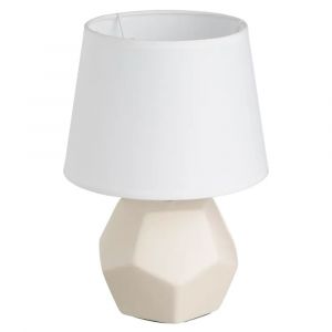 Lampe &agrave; poser c&eacute;ramique beige et abat jour blanc 18x18x26cm