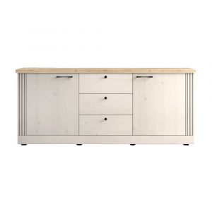 Buffet  2 portes 3 tiroirs aspect chêne blanchi et chêne clair
