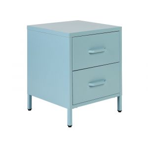 Table de nuit &agrave; 2 tiroirs m&eacute;tal bleu clair