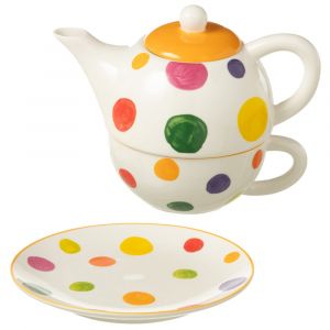 Ensemble th&eacute;i&egrave;re &eacute;go&iuml;ste en porcelaine &agrave; pois multicolores