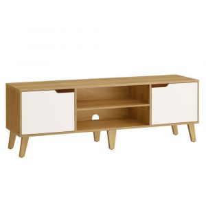 Meuble tv &eacute;tag&egrave;re r&eacute;glable pour t&eacute;l&eacute;vision jusqu'&agrave; 65 pouces ch&ecirc;ne