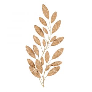 Déco murale branchage en métal doré et rotin tressé 38x70
