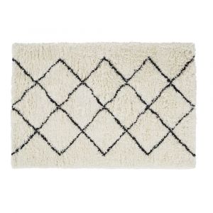 Tapis style berb&egrave;re en laine tuft&eacute;e motif noir et &eacute;cru 120x180