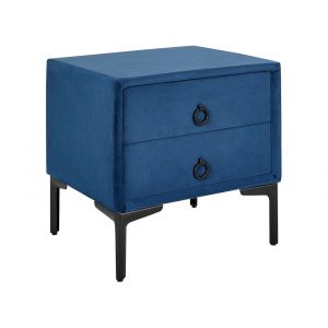 Table de nuit &agrave; 2 tiroirs velours bleu marine