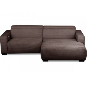 Canap&eacute; d'angle droit 1 relax &eacute;lectrique velours cotel&eacute; chocolat