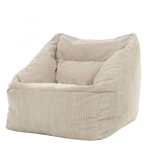 Pouf fauteuil velours côtelé beige galet