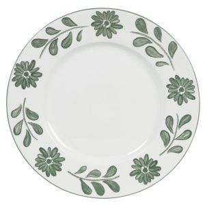 Assiette plate en céramique blanche motif floral vert