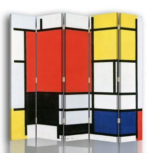 Paravent Composition avec large plan rouge, Mondrian cm 180x170 (5x)