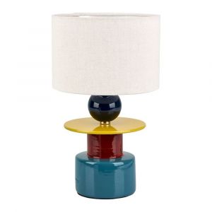Lampe en c&eacute;ramique multicolore avec abat-jour beige