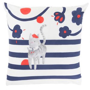 Taie d'oreiller carrée réversible coton bio  bleu 64x64