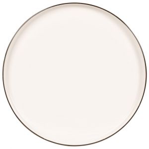 Assiette plate en porcelaine blanche et liser&eacute; noir