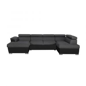 Canap&eacute; d'angle panoramique simili/tissu gris/noir - m&eacute;ridienne 188cm