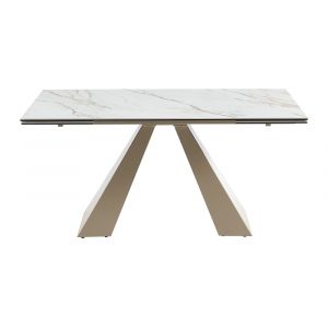Table extensible verre tremp&eacute; beige, blanc