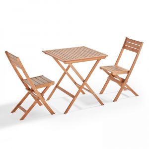 Table et 2 chaises pliante en bois d'eucalyptus