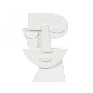 Statuette visage déstructuré en ciment blanc H21