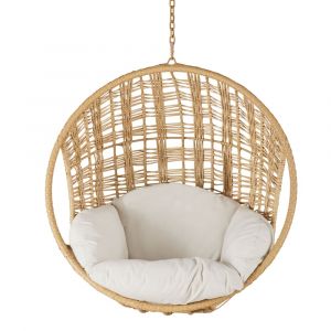 Fauteuil suspendu ext&eacute;rieur en r&eacute;sine recycl&eacute;e et coussin en polyester recycl&eacute; &eacute;cru (pied vendu s&eacute;par&eacute;ment)