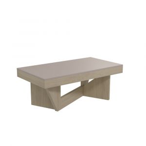 Table basse relevable effet ch&ecirc;ne blanchi/lin