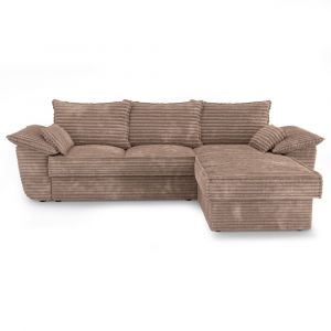 Canap&eacute; d'angle droit convertible velours c&ocirc;tel&eacute; XXL taupe 257cm