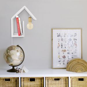 Applique bois H36cm blanc;Abat-jour: orange