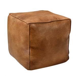 Pouf carr&eacute; en cuir marron 40 cm