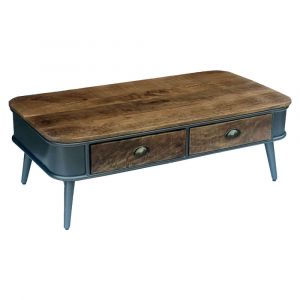 Table  basse 2 tiroirs bois et acier patin&eacute;