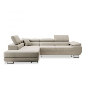 Canap&eacute; d'angle gauche convertible 6 places en tissu beige