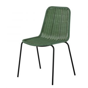 Chaise de jardin en r&eacute;sine recycl&eacute;e vert kaki et m&eacute;tal noir