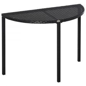 Table de jardin demi cercle r&eacute;sine tress&eacute;e 4 fils imitation rotin noir