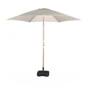 Parasol rond sable 293cm m&acirc;t central imitation bois