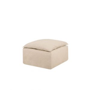 Pouf en coton et lin d&eacute;houssable beige de 87x87cm