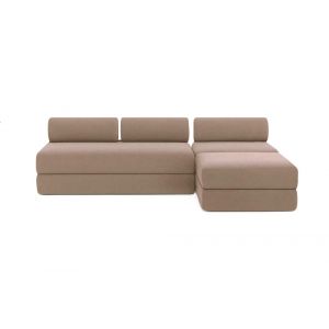 Canap&eacute; d'angle convertible 6 places en tissu marron