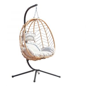 Fauteuil suspendu en r&eacute;sine effet rotin naturel