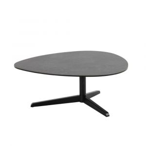 Table basse galet en c&eacute;ramique et pied en m&eacute;tal noir L84
