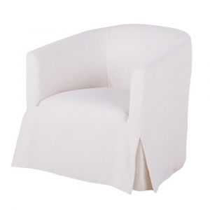 Fauteuil d&eacute;houssable en textile effet lin &eacute;cru